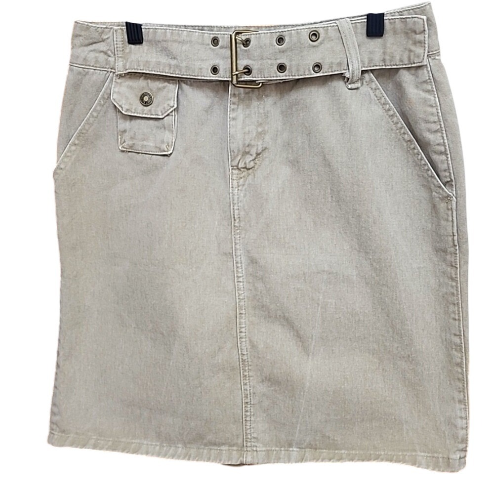 Y2K 100% cotton Route 66 skirt size 8 belt buckle‎ Midi knee length